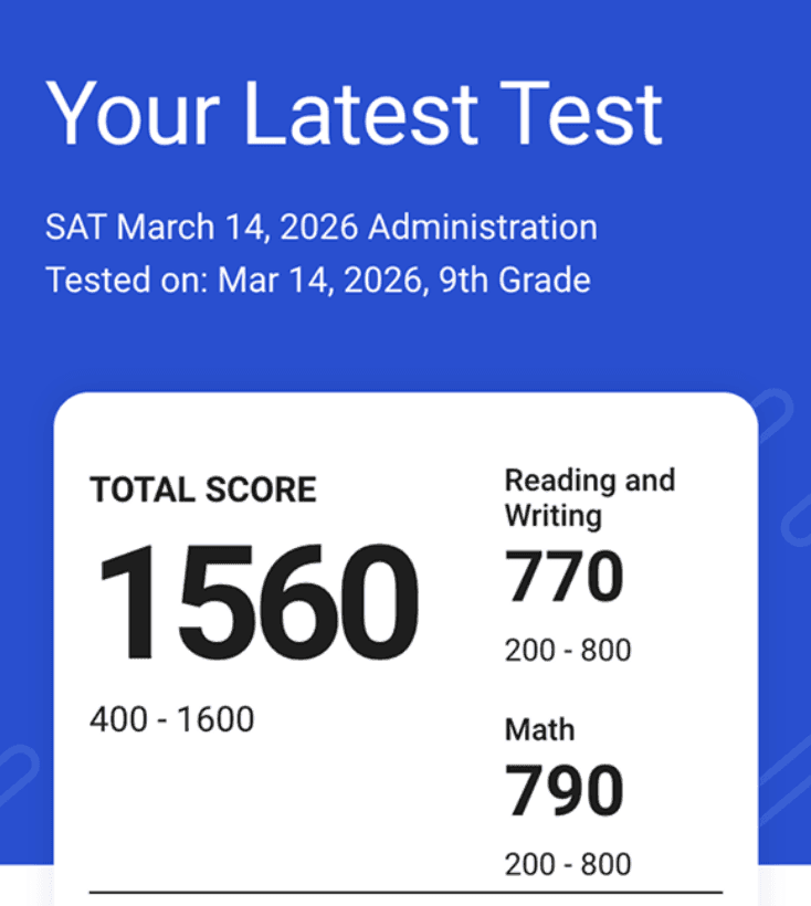 SAT score report: 1560