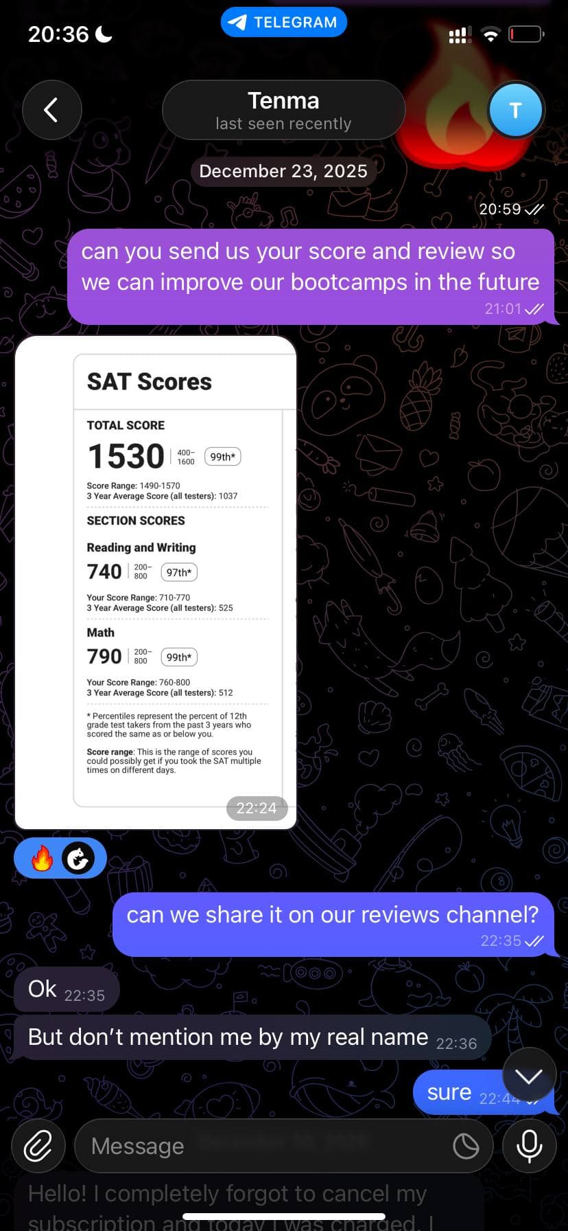 Tenma's SAT Score