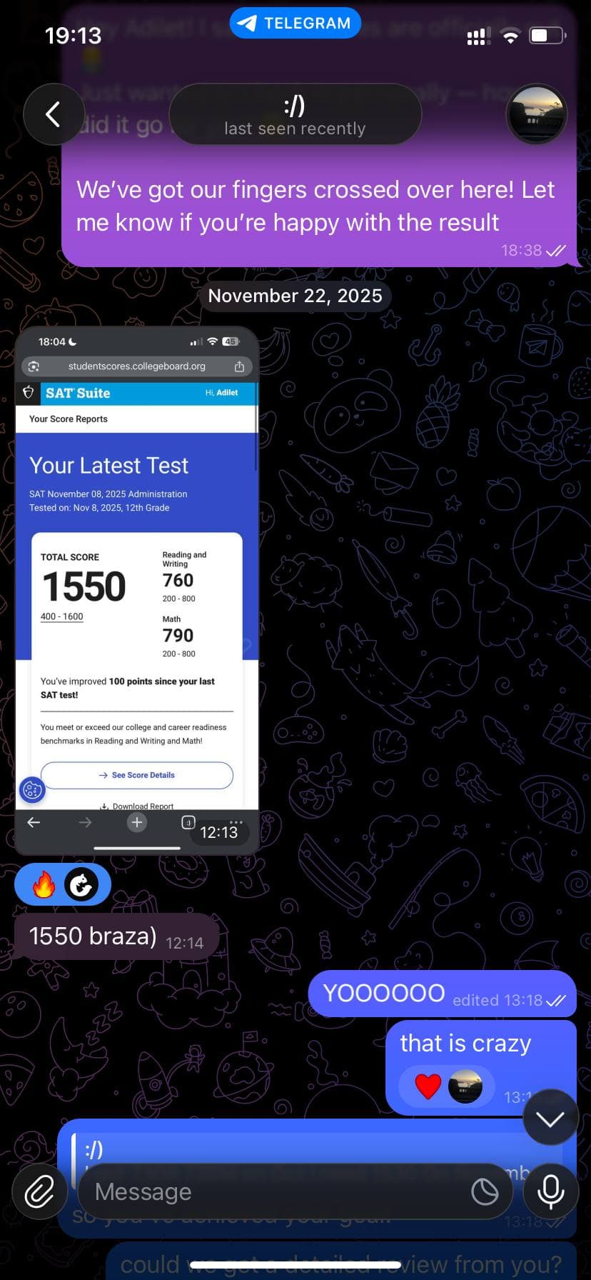 Adilet's SAT Score