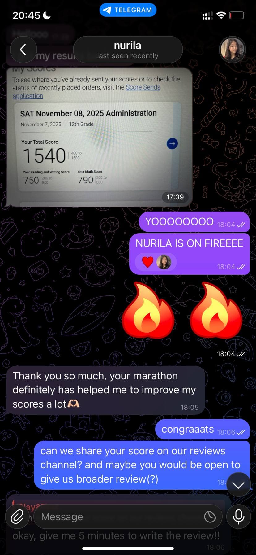 Nurila's SAT Score
